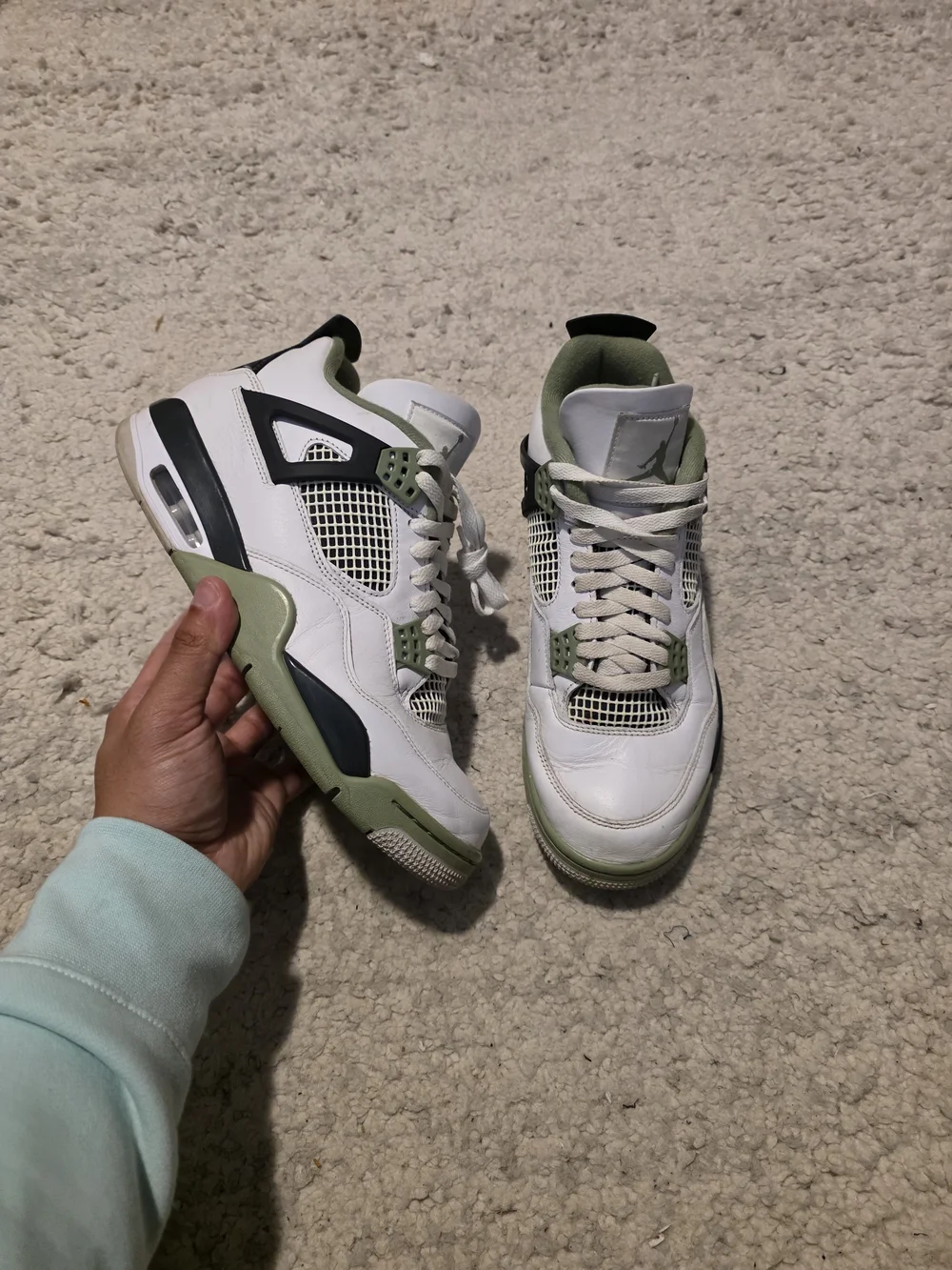 Jordan Men’s White and Olive Green Basketball Sneakers